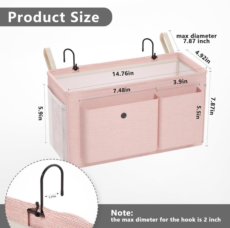 Edudif Bedside Caddy Bedside Organizer with Fixed Straps & Water Bottle Holder, Bunk Bed Caddy ideal for Home, Dorm, Hospital, Crib, Versatile Bedside Storage Solution (Pink) - Image 3